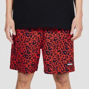 Mens  PLEASURES Leopard Print Active Shorts Large